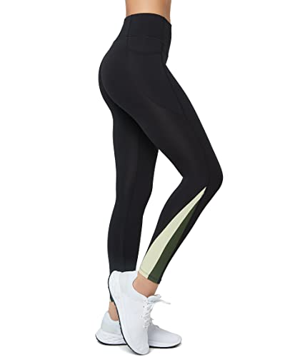 Yvette Damen Leggings mit Tasche Hohe Taille Kontrastfarben Blickdicht Yogahose für Alltag Fitness Laufen Wandern, Schwarz, S von Yvette