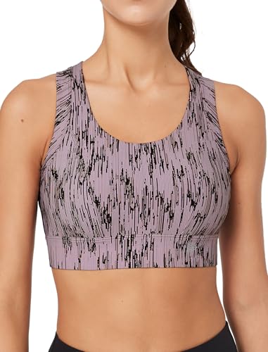 Yvette Damen Printed Sport BH Starker Halt Hollow-Out Rücken Fitness Bra,Lila Printed,XL von Yvette