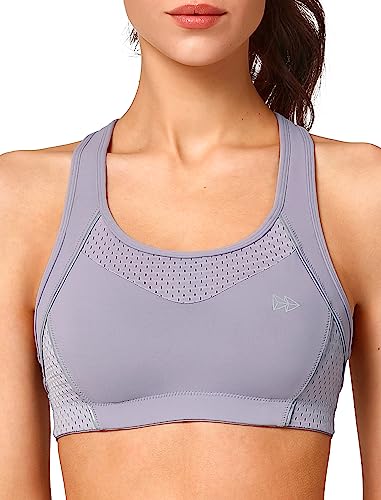 Yvette Damen Sport BH Starker Halt Große Brüste Bra Ringerrücken Bügellos Gepolstert Bustier für Fitness Joggen Yoga Lila S Große Größen von Yvette