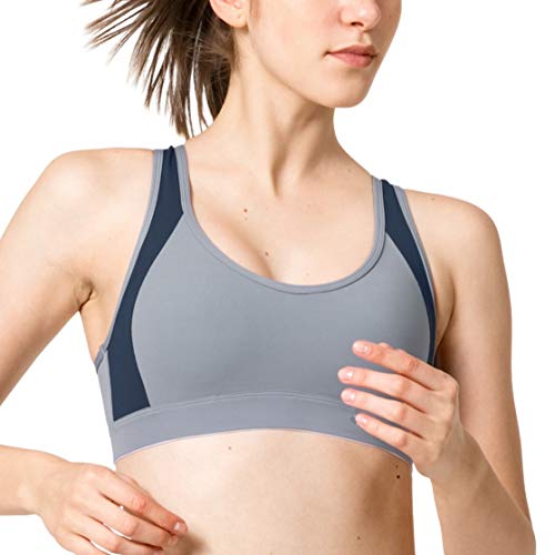 Yvette Damen Sport BH Starker Halt Große Größe Gekreuzt Rücken Gepolstert Fitness Lauf Joggen Yoga Bra,Grau/Navy,100D von Yvette