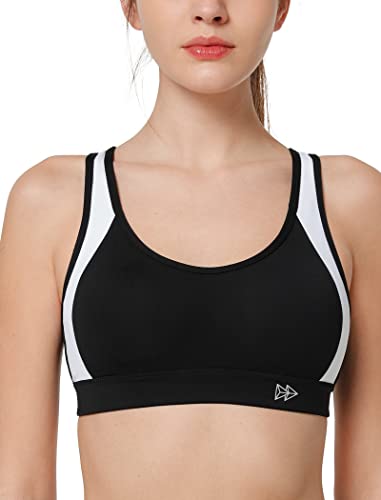 Yvette Damen Sport BH Starker Halt Große Brüste Gekreuzt Rücken Ohne Bügel Gepolstert für Fitness Lauf Yoga, Schwarz/Weiß, 110C von Yvette