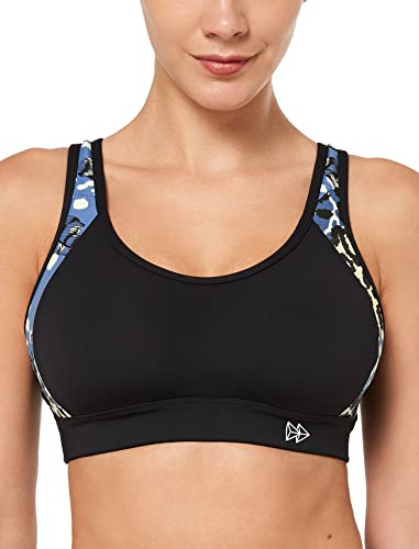 Yvette Damen Sport BH Starker Halt Große Größe Gekreuzt Rücken Gepolstert Fitness Lauf Joggen Yoga Bra,Black/Blue Print,100E von Yvette