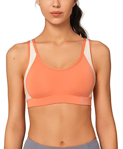 Yvette Damen Sport BH Starker Halt Große Größe Gekreuzt Rücken Gepolstert Fitness Lauf Joggen Yoga Bra,Orange,100D von Yvette