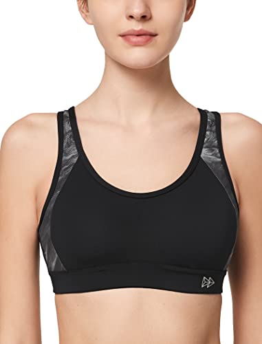 Yvette Damen Sport BH Starker Halt Große Größe Gekreuzt Rücken Gepolstert Fitness Lauf Joggen Yoga Bra,Schwarz/Grau,100D von Yvette