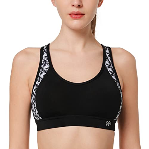 Yvette Damen Sport BH Starker Halt Große Größe Gekreuzt Rücken Gepolstert Fitness Lauf Joggen Yoga Bra,Schwarz/Print,100D von Yvette