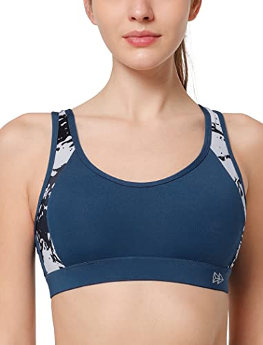 Yvette Damen Sport BH Starker Halt Große Größe Gekreuzt Rücken Gepolstert Fitness Lauf Joggen Yoga Bra, Blau, 100D von Yvette