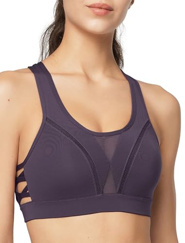 Yvette Damen Sport BH Starker Halt Mesh Träger Ringerrücken Ohne Bügel Gepolster für Fitness Lauf Joggen Yoga Bra, Purple001,3XL Große Größn von Yvette