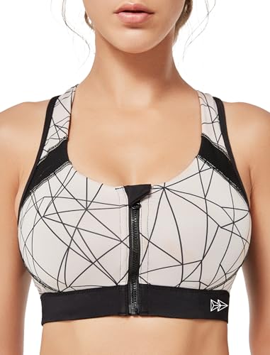 Yvette Damen Sport BH Starker Halt Vorderverschluss Gepolstert Ringerrücken Lauf Joggen Reiten Bra,Nude/Schwarz,5XL Große Größen von Yvette