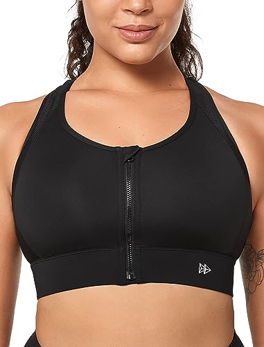 Yvette Sport BH, hohe Ausschnitt, extra Starker Halt, kratzfester Vorderverschluss, Fintness Gym Bra, Schwarz, 4XL Große Größen von Yvette