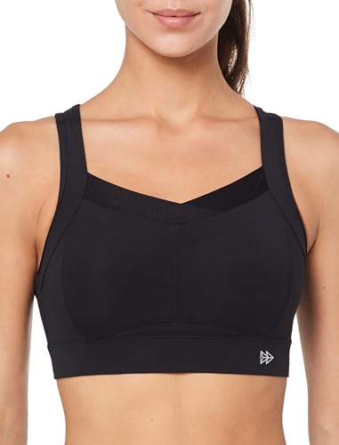 Yvette Damen Sport BH Starker Halt mit Haken&Öse Große Größen Lauf Fitness Bra, Schwarz, M von Yvette