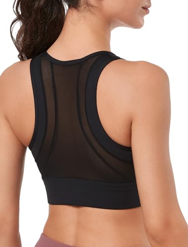 Yvette Damen Sport BH mit Vorderverschluss Mesh Ringerrücken volle Abdeckung Lauf Fitness Reiten Bra,Schwarz,5XL Große Größen von Yvette