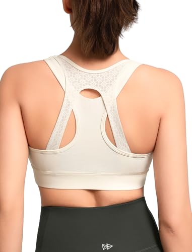 Yvette Damen Sport BH mit Vorderverschluss Starker Halt Rücken gekreuzt Fitness Bra,Milchweiß,XL von Yvette