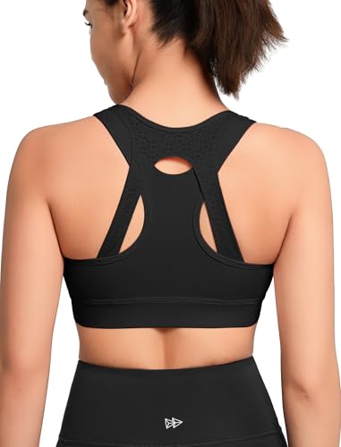 Yvette Damen Sport BH mit Vorderverschluss Starker Halt Rücken gekreuzt Fitness Bra,Schwarz,L Große Größen von Yvette