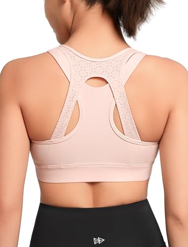 Yvette Damen Sport BH mit Vorderverschluss Starker Halt Rücken gekreuzt Fitness Bra,Wasserrosa,S von Yvette