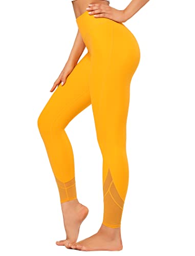 Yvette Damen Sport Leggings high Wasit mit Mesh, 72F Faser Blickdicht Sporthose Yogahose, Gelb, L von Yvette