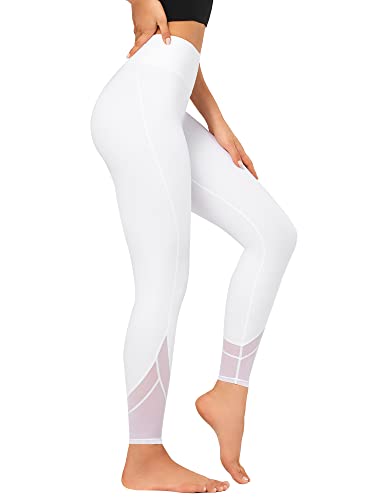 Yvette Damen Sport Leggings high Wasit mit Mesh, 72F Faser Blickdicht Sporthose Yogahose, Weiß, XXL von Yvette