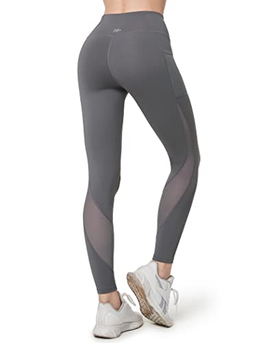 Yvette Damen Sport Leggings mit Mesh Tasche, high Waist Sporthose Streetwear Sportleggings, Grau, L von Yvette