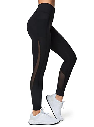 Yvette Damen Sport Leggings mit Mesh Tasche, high Waist Sporthose Streetwear Sportleggings, Schwarz, 4XL von Yvette