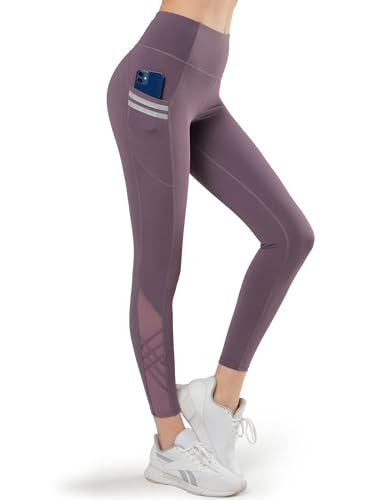 Yvette Damen Sport Leggings mit Tasche, high Waist Sporthose mit Mesh unter, Lila, 4XL von Yvette