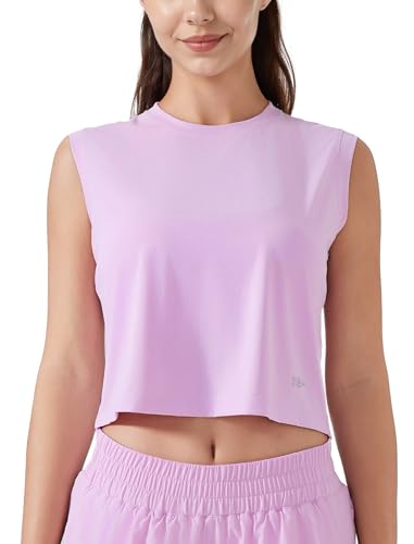 Yvette Damen Sport Tanktops ärmellos kurz geschnitten Locke Rundhals Yoga Tops,Rosa,S von Yvette