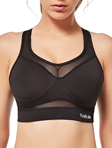 Yvette Sport BH Starker Halt Mesh Ringerrücken Große Brüste Ohne Bügel Bustier für Fitness Lauf Yoga, Schwarz, XL(A-C) fit 90A 90B 90C von Yvette