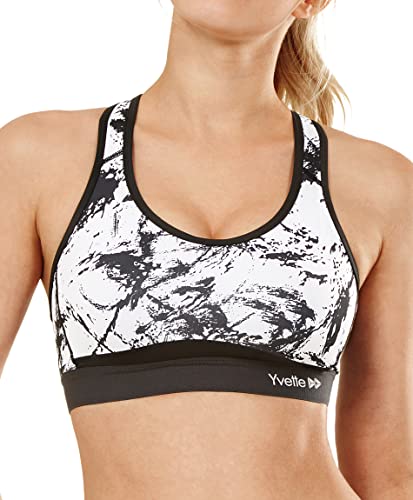 Yvette Damen Starker Halt Sport BH Gekreuzt Rücken Große Größen Ohne Bügel Bustier für Fitness Lauf Yoga, Splash Tinte, Schwarz/Weiß. 90(A/B/C) von Yvette