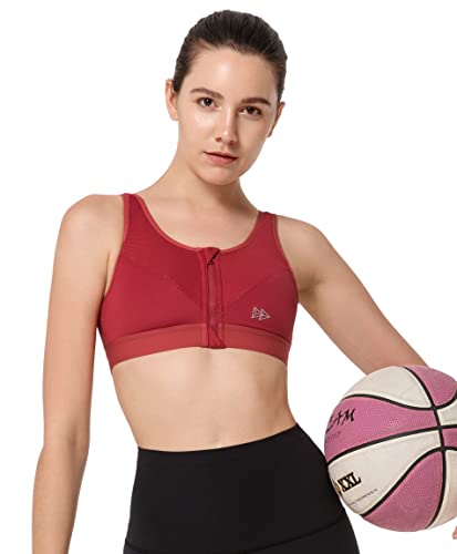 Yvette Sport BH Starker Halt mit Vorderverschluss, Große Größen Fitness Lauf Sports Bra,Rot,80E von Yvette