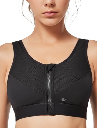 Yvette Sport BH Starker Halt mit Vorderverschluss, Große Größen Fitness Lauf Sports Bra,Schwarz,100C von Yvette