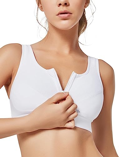 Yvette Sport BH Starker Halt mit Vorderverschluss, Große Größen Fitness Lauf Sports Bra,Weiß,100E von Yvette