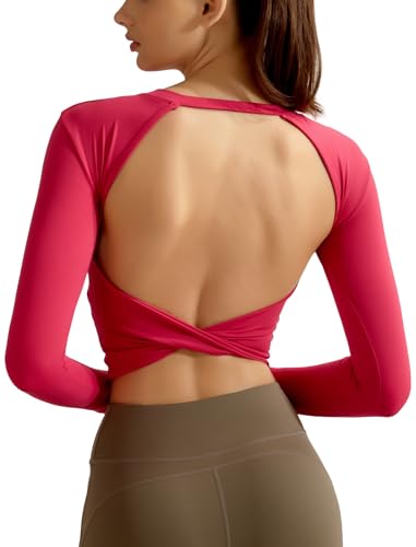 Yvette Damen T-Shirt Langarm mit Cut-Out-Rückendetail Rundhals,Rot, M von Yvette