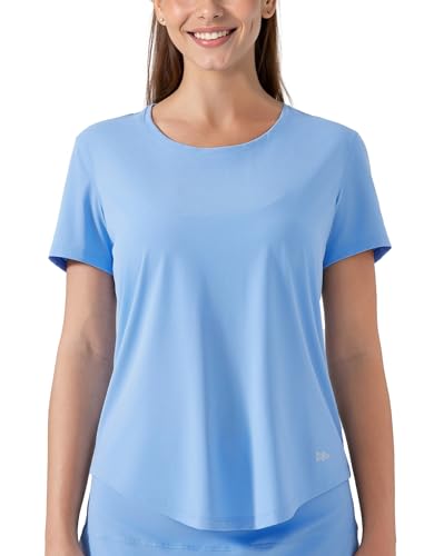 Yvette Damen T-Shirts Sport Oberteile Crop-Top Kurzarm Freizeit Top Rundhals,Blau,L von Yvette