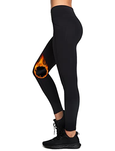 Yvette Fleecegefütterte Leggings mit Taschen, leichte Thermo-Training, Laufen, Yogahose, hohe Taille, Schwarz, 4X-Groß von Yvette