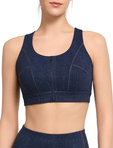 Yvette Jeansoptik Sport BH Damen Starker Halt mit Vorderverschluss Große Größen für Fitness,Dunkelblau,L Große Größen Yvette Jeansoptik Sport BH Damen Starker Halt mit Vorderverschluss Große Größen für Fitness,Dunkelblau,L Große Größen von Yvette