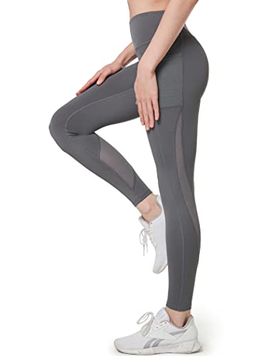 Yvette Leggings für Frauen mit Taschen, Po-Lift, hohe Taille, Bauchkontrolle, butterweich, Mesh-Panel, Workout, Laufen, Stil 1 - Grau, Groß von Yvette