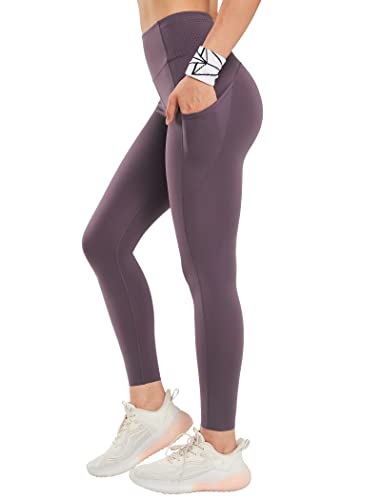 Yvette Leggings mit Taschen für Damen, Bauchkontrolle, hohe Taille, nicht durchsichtig, Workout, Laufhose, butterweich, Violett, 4X-Groß von Yvette