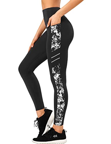 Yvette Printed Damen Sport Leggings mit Taschen, high Waist Blickdicht Gym Sporthose, Weiß Printed, 4XL von Yvette