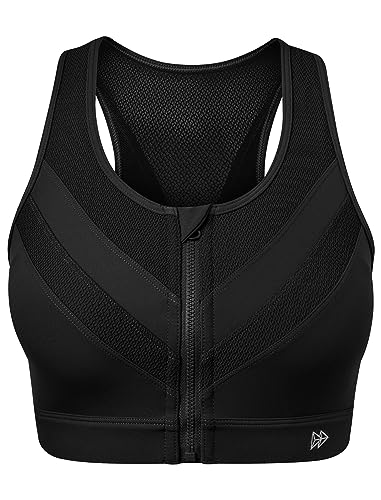 Yvette Sport BH Damen starker Halt mit Vorderverschluss ohne Bügel Fitness Sports Bra,Schwarz666,L von Yvette