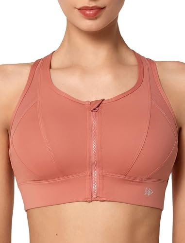 Yvette Starker Halt Sport BH Große Brüste mit Vorderverschluss Mesh Ringerrücken Ohne Bügel für Fitness Lauf, Rosa,5XL Große Größen von Yvette