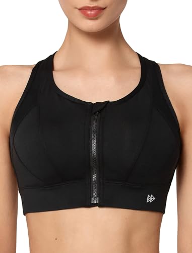 Yvette Starker Halt Sport BH Große Brüste mit Vorderverschluss Mesh Ringerrücken Ohne Bügel für Fitness Lauf, Schwarz,3XL Große Größen von Yvette