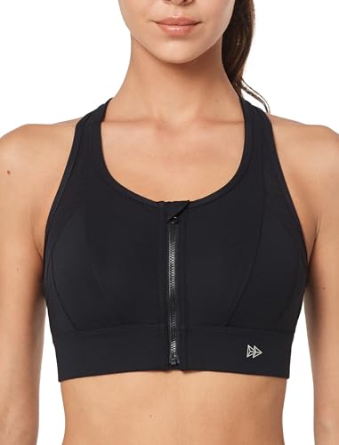 Yvette Starker Halt Sport BH Große Brüste mit Vorderverschluss Mesh Ringerrücken Ohne Bügel für Fitness Lauf, Schwarz,L von Yvette