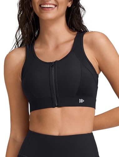 Yvette Sport BH Damen Starker Halt Mesh Ringerrücken Gepolstert Große Brüste Lauf Bra, Schwarz,L von Yvette