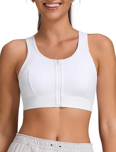 Yvette Sport BH Damen Starker Halt Mesh Ringerrücken Gepolstert Große Brüste Lauf Bra, Weiß,S Große Größen von Yvette