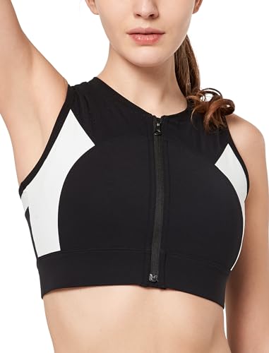 Yvette Sport BH Damen Starker Halt Sport-Tshirt mit Vorderverschluss Ringerrücken Lauf Fitness Bra, Schwarz, XL von Yvette