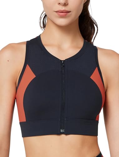 Yvette Sport BH Damen Starker Halt mit Vorderverschluss Ringerrücken Lauf Fitness Bra, Navy, S von Yvette