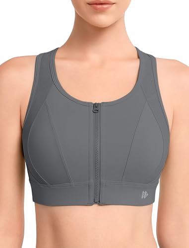 Yvette Sport BH Damen mit Frontverschluss Ringerücken Starker Halt Fitness Bra,Grau,L von Yvette