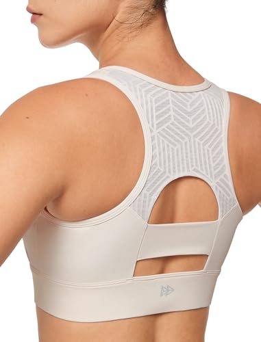 Yvette Sport BH Starker Halt (Recycled Material) Volle Abdeckung Vorderverschluss Jacquard-Mesh Beige, 3XL Große Größen von Yvette