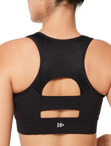 Yvette Sport BH Starker Halt (Recycled Material) Volle Abdeckung Vorderverschluss Jacquard-Mesh Schwarz, 4XL Große Größen von Yvette