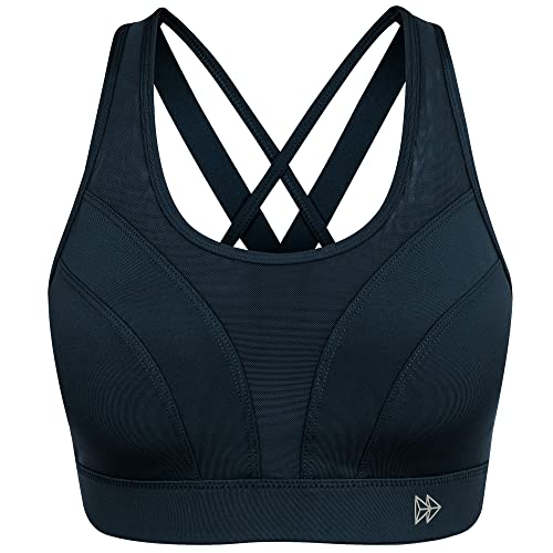 Yvette Sport BH Gekreuzt Spaghettiträger Rücken Starker Halt Große Brüste für Fitness Lauf Joggen, Blau,3XL Große Größen von Yvette