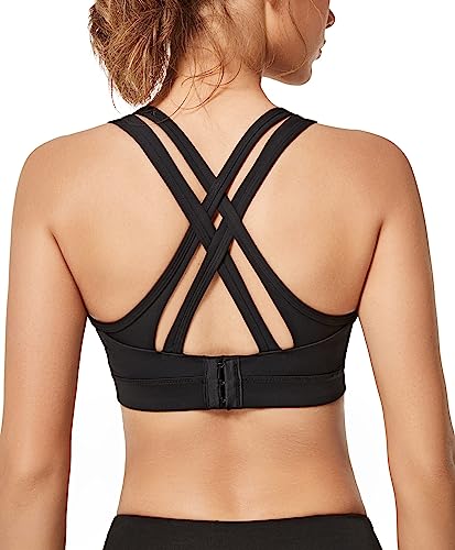 Yvette Sport BH Starker Halt Gepolstert Gekreuzt Rücken Große Brüste Lauf Fitness Yoga Bra, Schwarz, XL(D-F) für 90E 90F 90G von Yvette