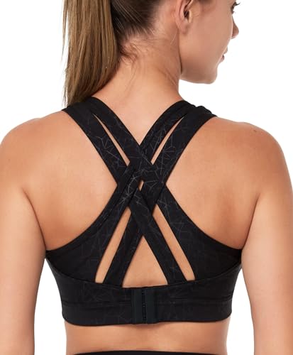 Yvette Sport BH Starker Halt Gepolstert Gekreuzt Rücken Große Brüste Lauf Fitness Yoga Bra, Schwarz Printed, 3XL Große Größn von Yvette